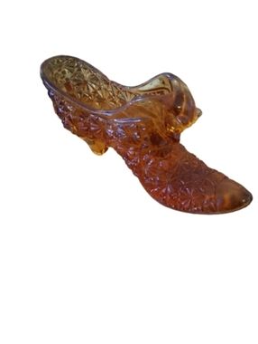 VTG Amber Glass Victorian-style slipper,  Fenton Art Glass, Trinkets Holder ETC